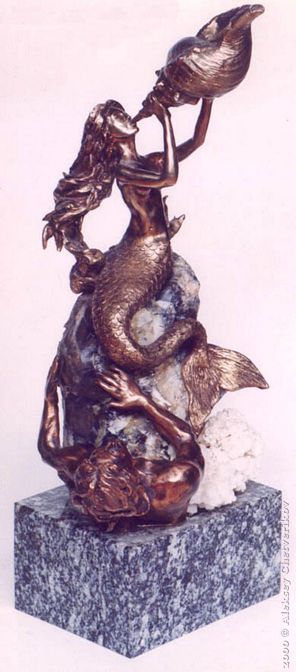 Sirena, 1998, 44*15*12, bronze, granite, agate, aragonite